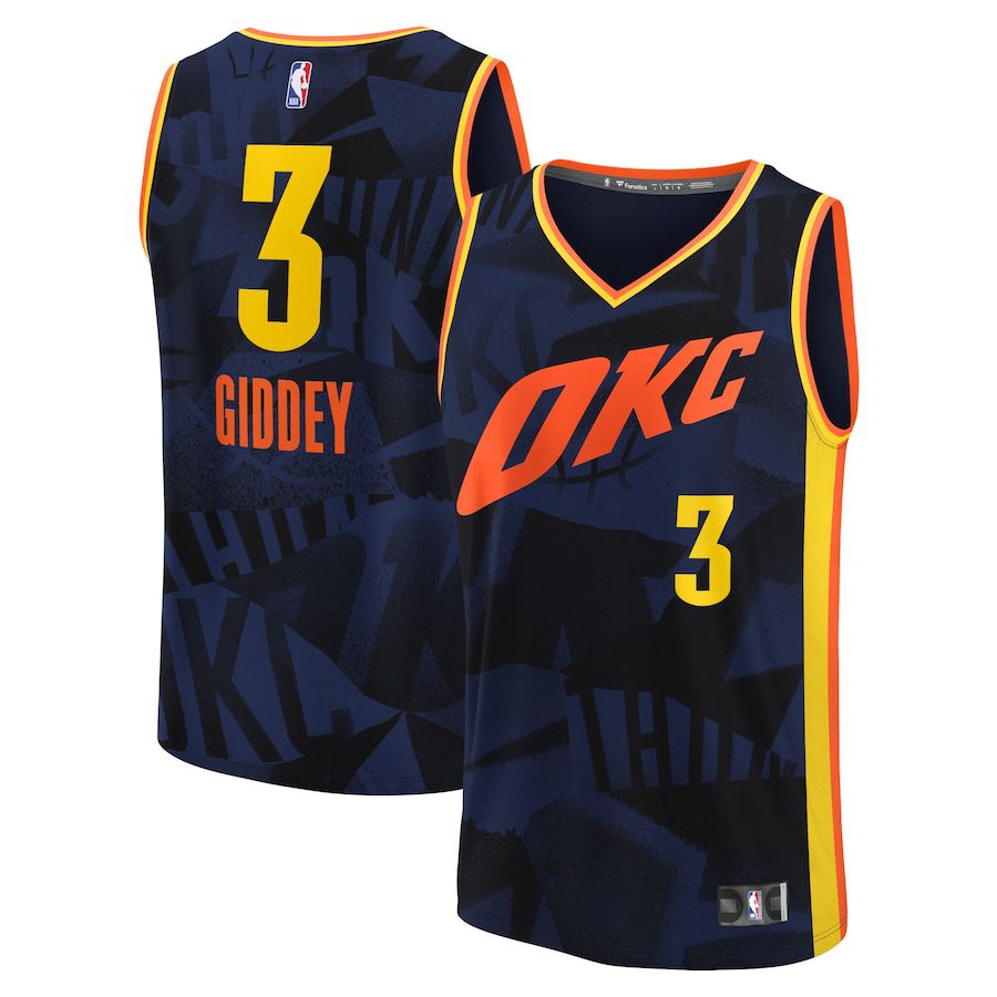 Men Oklahoma City Thunder #3 Josh Giddey Fanatics Branded Navy City Edition 2023-24 Fast Break NBA Jersey